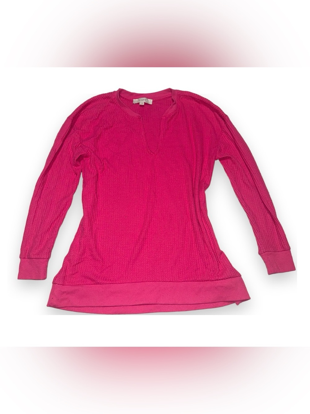 LOFT Women's Bright Pink Long Sleeve Waffle Knit Top